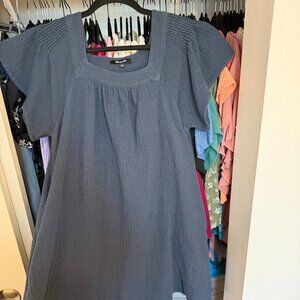 Madewelll Popover Sqaure Short Sleeve Navy Cotton Dress WITH POCKETS